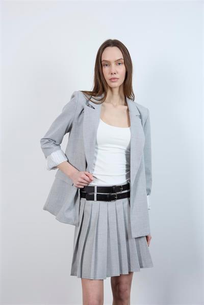 3239 PİLİLİ ÇİFT KEMERLİ ETEK GRİ