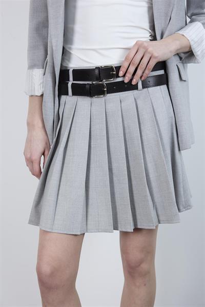 3239 PİLİLİ ÇİFT KEMERLİ ETEK GRİ