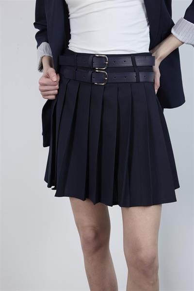 3239 PİLİLİ ÇİFT KEMERLİ ETEK LACİVERT