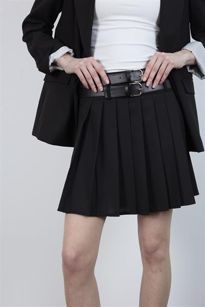 3239 PİLİLİ ÇİFT KEMERLİ ETEK SİYAH