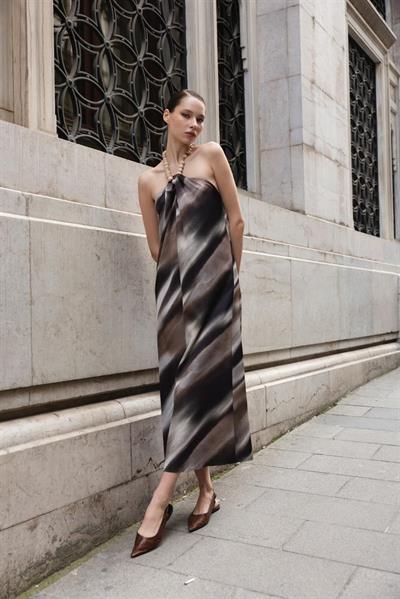 3268 EMPİRME SATEN ELBİSE FÜME