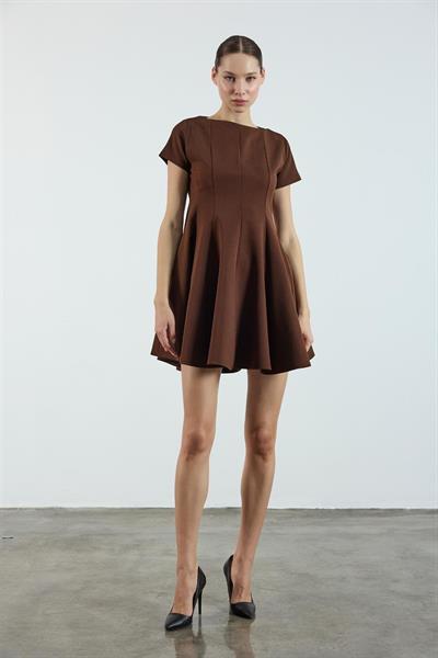 3272 GODELİ ELBİSE KAHVE