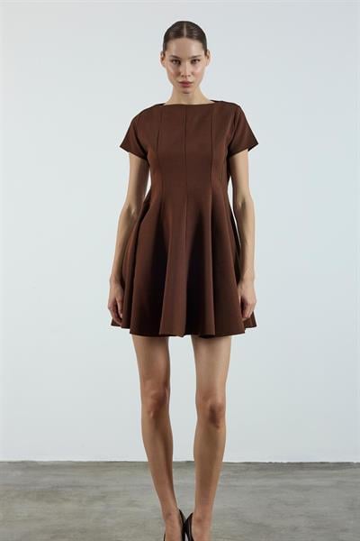 3272 GODELİ ELBİSE KAHVE