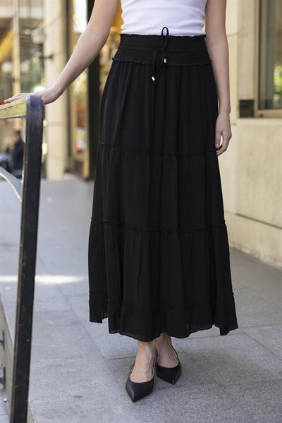 3295 GİPE KEMERLİ PARÇALI ETEK SİYAH