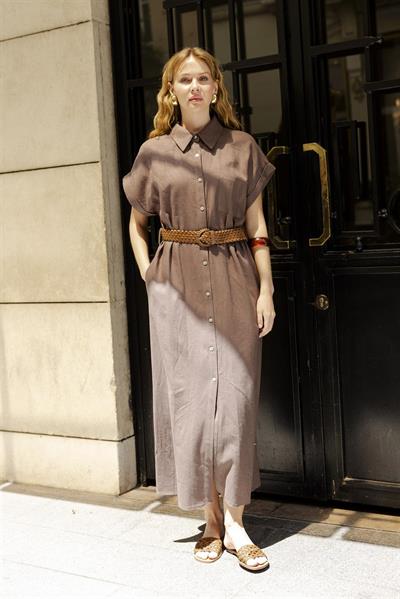 3307 KISA KOLLU GÖMLEK ELBİSE KAHVE