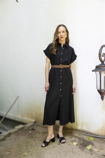 3307 KISA KOLLU GÖMLEK ELBİSE SİYAH