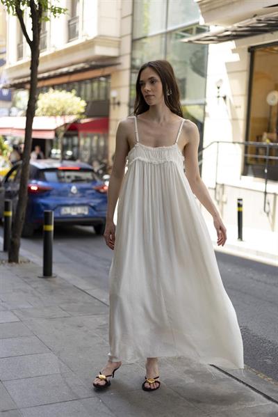 3317 İP ASKILI ELBİSE BEYAZ