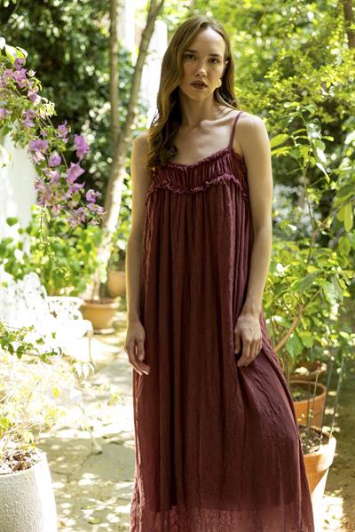 3317 İP ASKILI ELBİSE BORDO