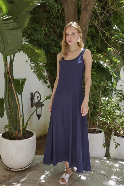 3325 ASKILI KETEN ELBİSE LACİVERT