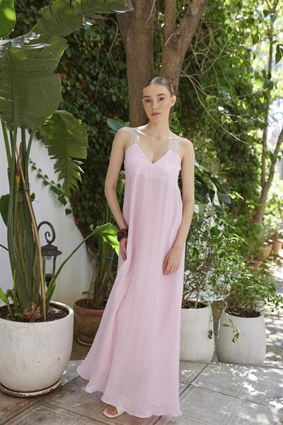 3326 ASKILI ELBİSE ŞEKER PEMBE