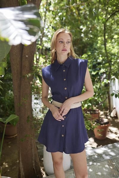 3329 KOLSUZ KEMERLİ ELBİSE LACİVERT