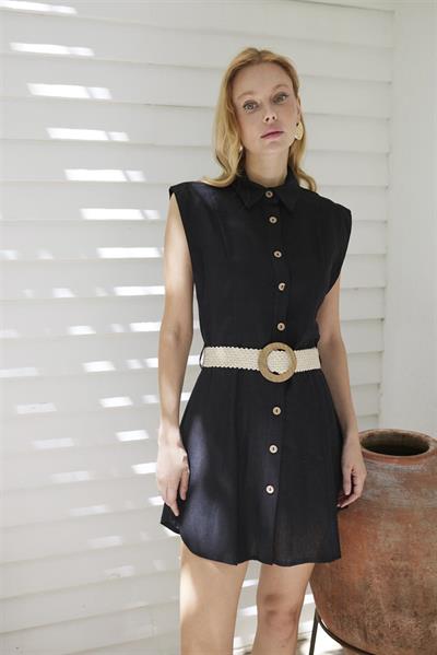 3329 KOLSUZ KEMERLİ ELBİSE SİYAH