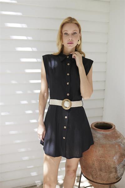 3329 KOLSUZ KEMERLİ ELBİSE SİYAH