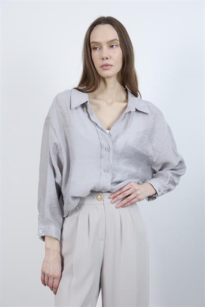 4612 DÜŞÜK OMUZLU OVERSİZE GÖMLEK AÇIK GRİ