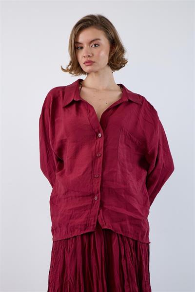 4612 DÜŞÜK OMUZLU OVERSİZE GÖMLEK BORDO