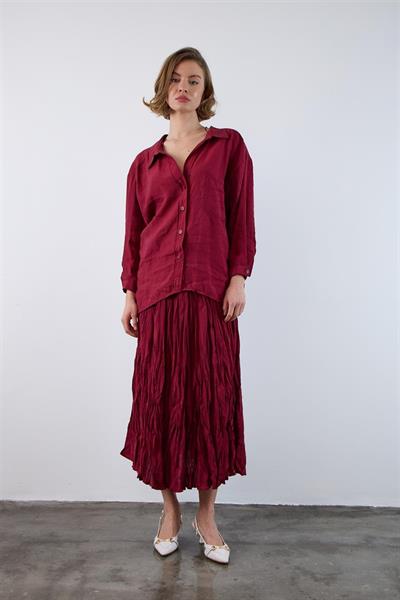 4612 DÜŞÜK OMUZLU OVERSİZE GÖMLEK BORDO