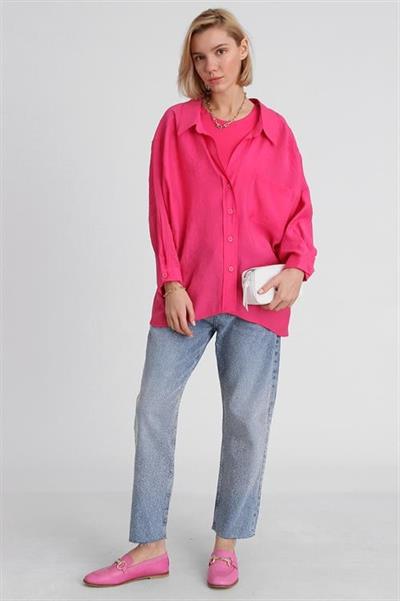 4612 DÜŞÜK OMUZLU OVERSİZE GÖMLEK FUŞYA