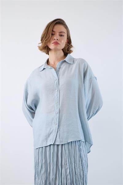 4612 DÜŞÜK OMUZLU OVERSİZE GÖMLEK GRİ-MAVİ