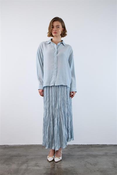 4612 DÜŞÜK OMUZLU OVERSİZE GÖMLEK GRİ-MAVİ