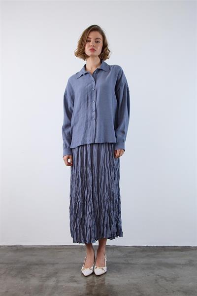 4612 DÜŞÜK OMUZLU OVERSİZE GÖMLEK İNDİGO