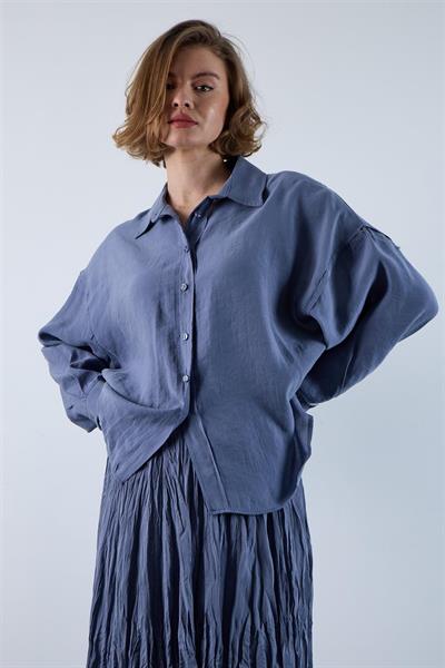 4612 DÜŞÜK OMUZLU OVERSİZE GÖMLEK İNDİGO