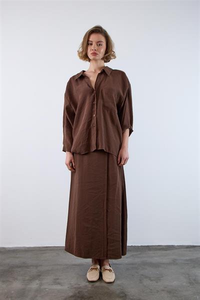 4612 DÜŞÜK OMUZLU OVERSİZE GÖMLEK KAHVE