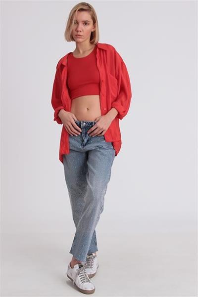 4612 DÜŞÜK OMUZLU OVERSİZE GÖMLEK KIRMIZI