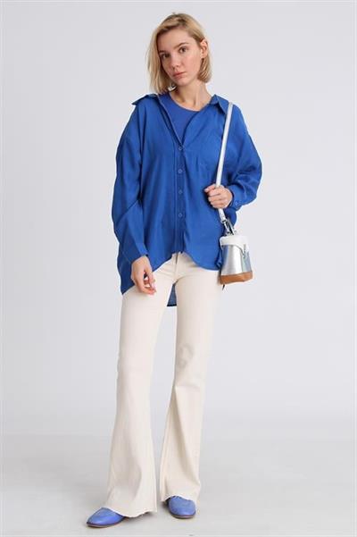 4612 DÜŞÜK OMUZLU OVERSİZE GÖMLEK LACİVERT