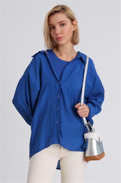 4612 DÜŞÜK OMUZLU OVERSİZE GÖMLEK LACİVERT
