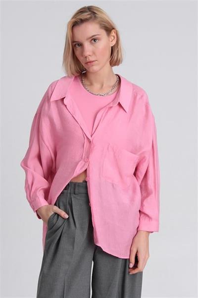 4612 DÜŞÜK OMUZLU OVERSİZE GÖMLEK PEMBE