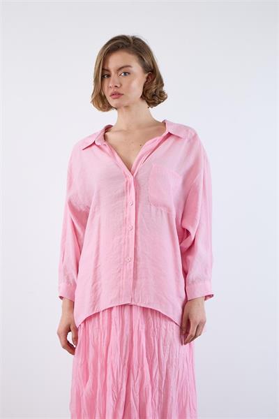 4612 DÜŞÜK OMUZLU OVERSİZE GÖMLEK ŞEKER PEMBE