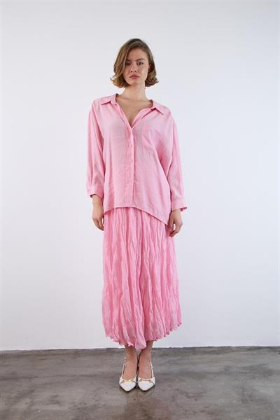 4612 DÜŞÜK OMUZLU OVERSİZE GÖMLEK ŞEKER PEMBE