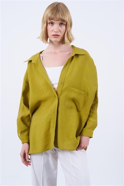 4612 DÜŞÜK OMUZLU OVERSİZE GÖMLEK YAĞ YEŞİLİ
