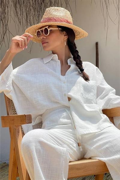 4715 DÜŞÜK KOLLU OVERSIZE GÖMLEK BEYAZ