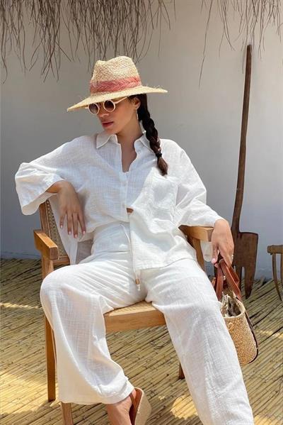 4715 DÜŞÜK KOLLU OVERSIZE GÖMLEK BEYAZ