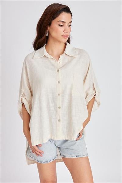 4715 DÜŞÜK KOLLU OVERSIZE GÖMLEK TAŞ