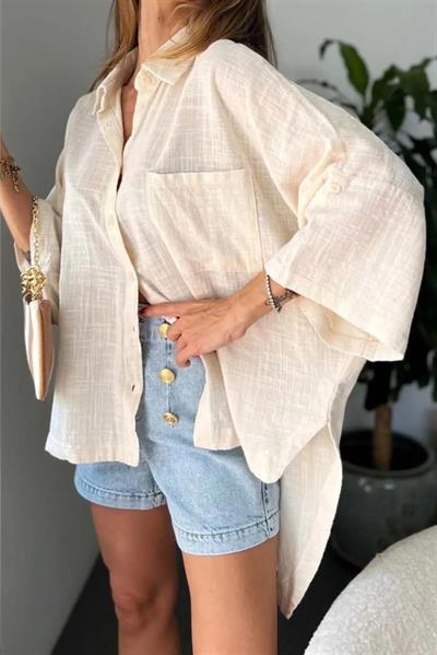 4715 DÜŞÜK KOLLU OVERSIZE GÖMLEK TAŞ