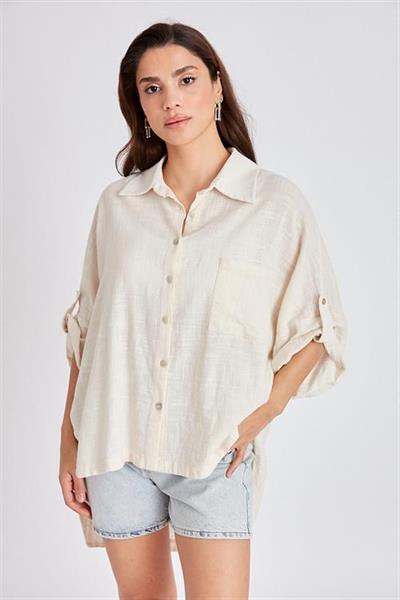 4715 DÜŞÜK KOLLU OVERSIZE GÖMLEK TAŞ