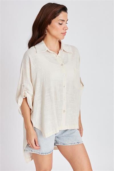 4715 DÜŞÜK KOLLU OVERSIZE GÖMLEK TAŞ