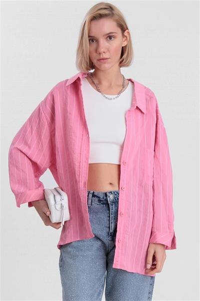 4758 OVERSIZE GÖMLEK(4612) PEMBE