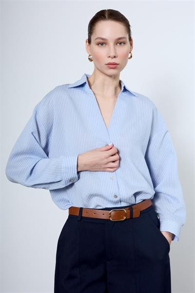 4906 ÇİZGİLİ GÖMLEK MAVİ-BEYAZ ÇİZGİ