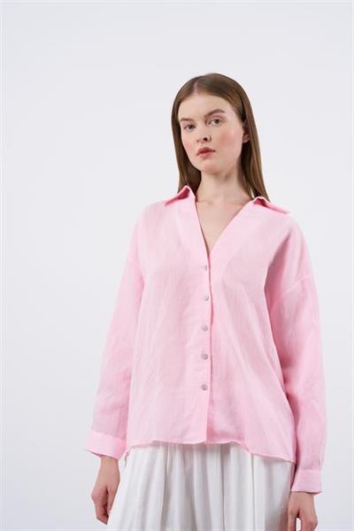 4906 ÇİZGİLİ GÖMLEK PEMBE-BEYAZ