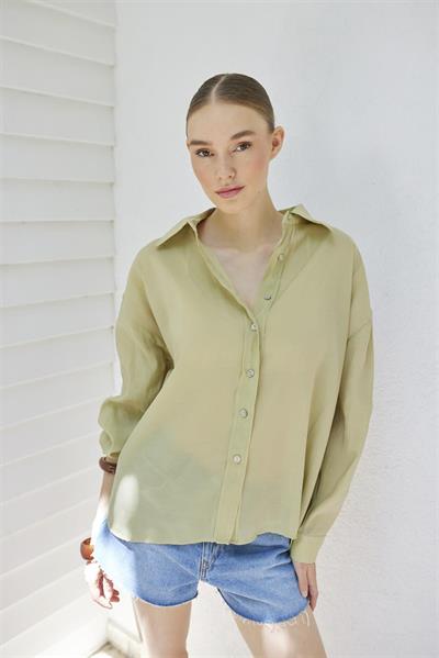 4924 OVERSIZE İPEKSİ GÖMLEK ADAÇAYI YEŞİL