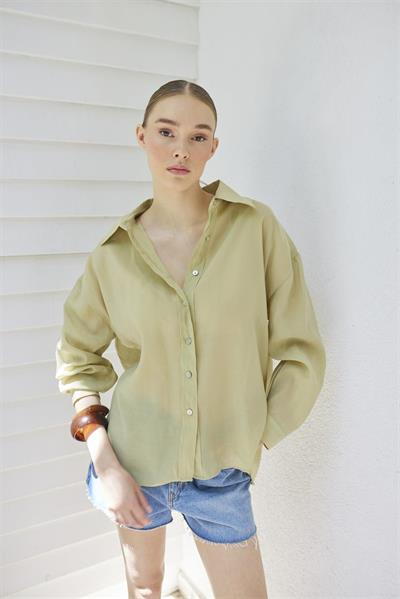 4924 OVERSIZE İPEKSİ GÖMLEK ADAÇAYI YEŞİL