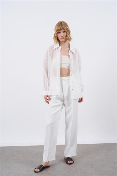 4924 OVERSIZE İPEKSİ GÖMLEK BEYAZ