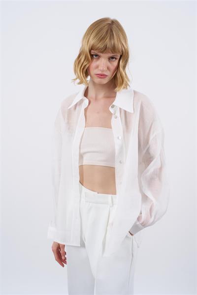 4924 OVERSIZE İPEKSİ GÖMLEK BEYAZ