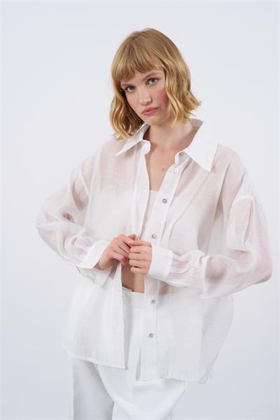 4924 OVERSIZE İPEKSİ GÖMLEK BEYAZ