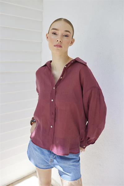 4924 OVERSIZE İPEKSİ GÖMLEK BORDO