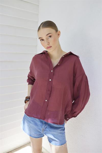4924 OVERSIZE İPEKSİ GÖMLEK BORDO