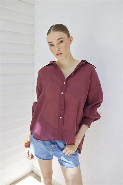 4924 OVERSIZE İPEKSİ GÖMLEK BORDO
